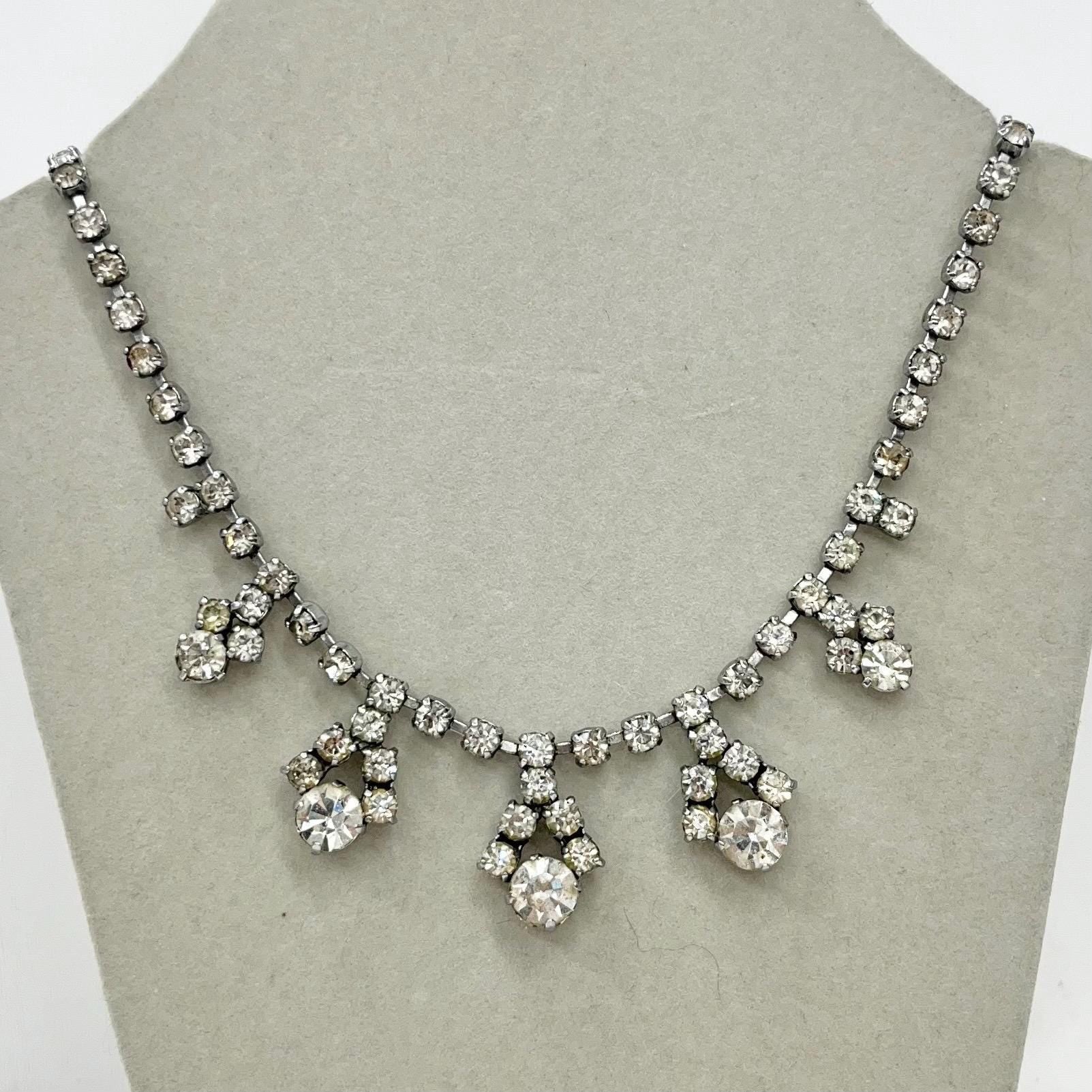 Vintage Clear Crystal Multi Drop Diamante Paste Necklace : Perfect for Brides MillyOliverVintage