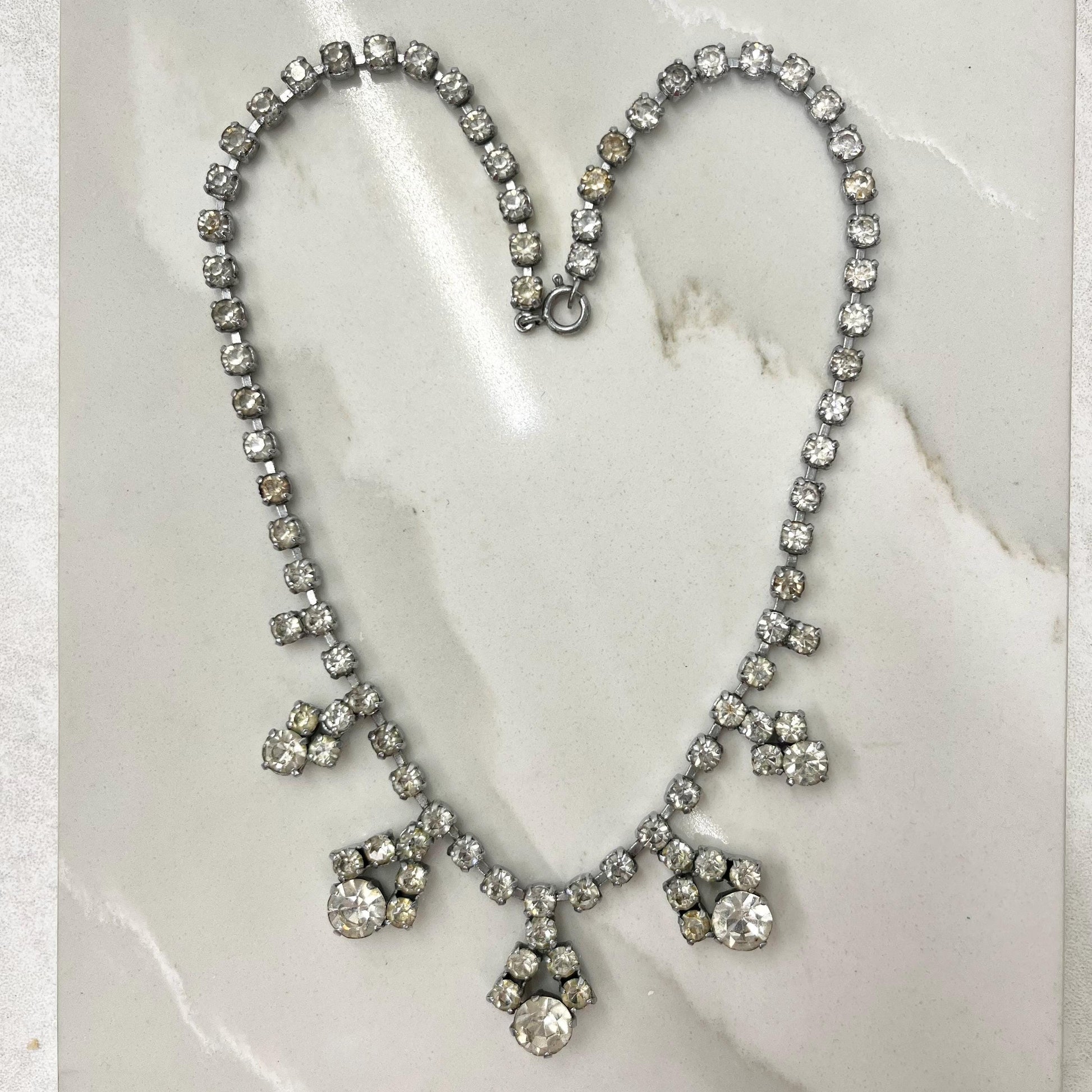 Vintage Clear Crystal Multi Drop Diamante Paste Necklace : Perfect for Brides MillyOliverVintage