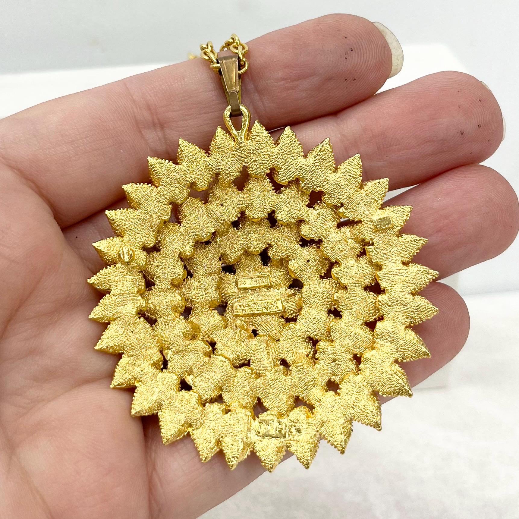 Vintage 1970‘s Gold Plate Brutalist Large Stratton Starburst Pendant Necklace with a 26” Curb Chain MillyOliverVintage