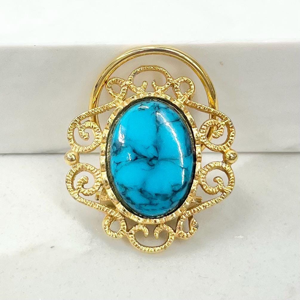 Vintage Gold Tone Faux Turquoise Scarf Clip MillyOliverVintage