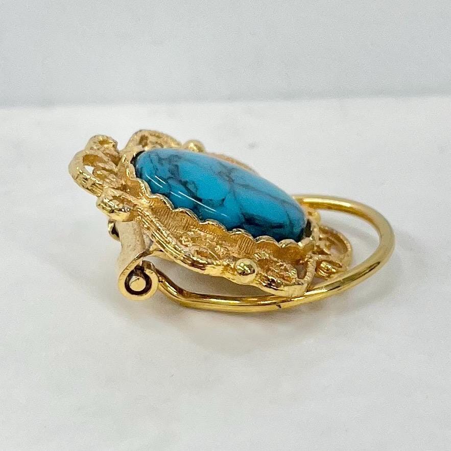 Vintage Gold Tone Faux Turquoise Scarf Clip MillyOliverVintage
