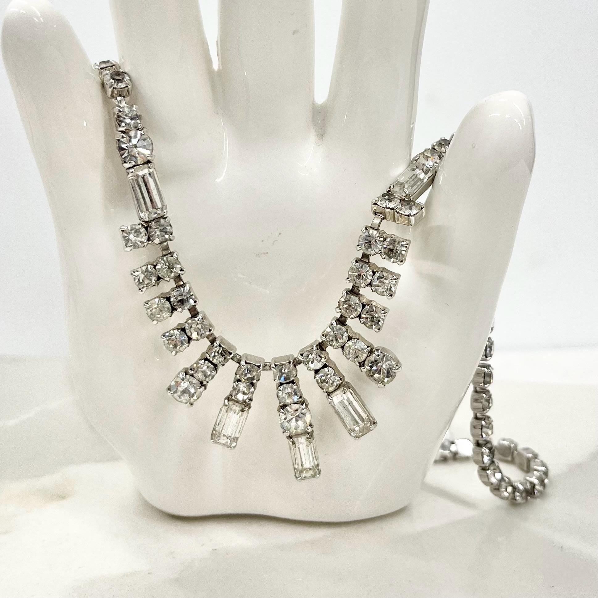 Vintage Clear Crystal Diamante Paste Baguette Cut Drop Necklace : Perfect for Brides MillyOliverVintage
