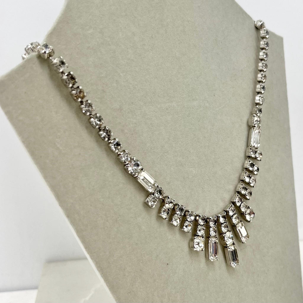 Vintage Clear Crystal Diamante Paste Baguette Cut Drop Necklace : Perfect for Brides MillyOliverVintage