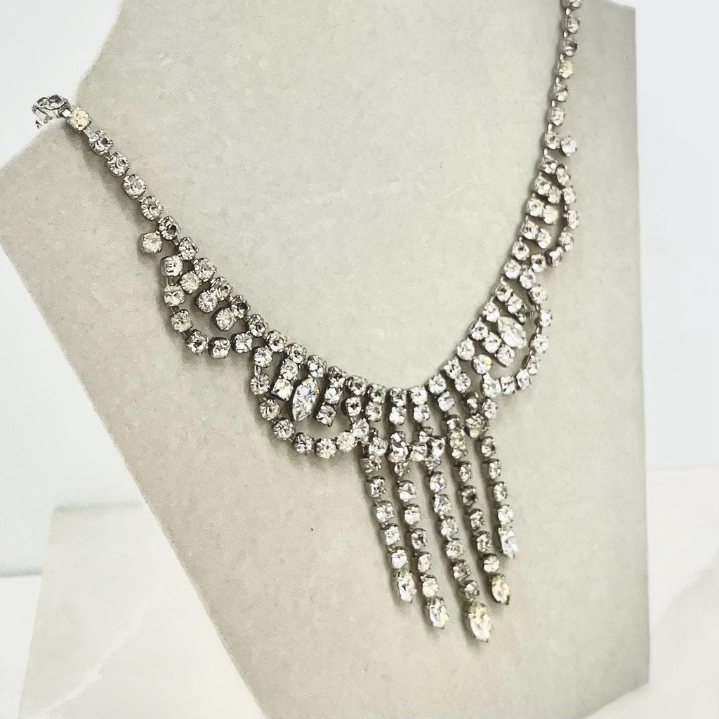 Vintage Clear Crystal Diamante Paste Tassle Drop Necklace : Perfect for Brides MillyOliverVintage