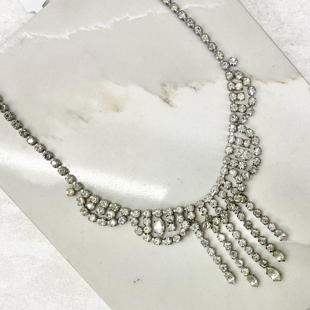 Vintage Clear Crystal Diamante Paste Tassle Drop Necklace : Perfect for Brides MillyOliverVintage