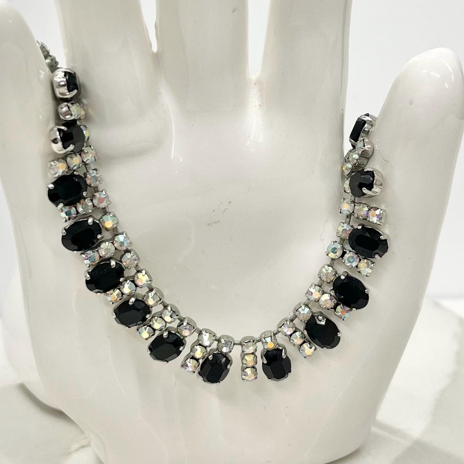 Vintage Black Crystal and Aurora Borealis Diamante Paste Necklace : Perfect for Brides or Party Wear MillyOliverVintage