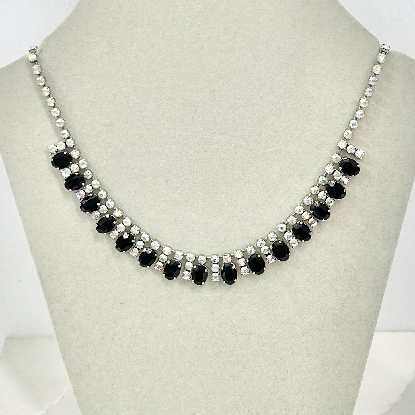 Vintage Black Crystal and Aurora Borealis Diamante Paste Necklace : Perfect for Brides or Party Wear MillyOliverVintage