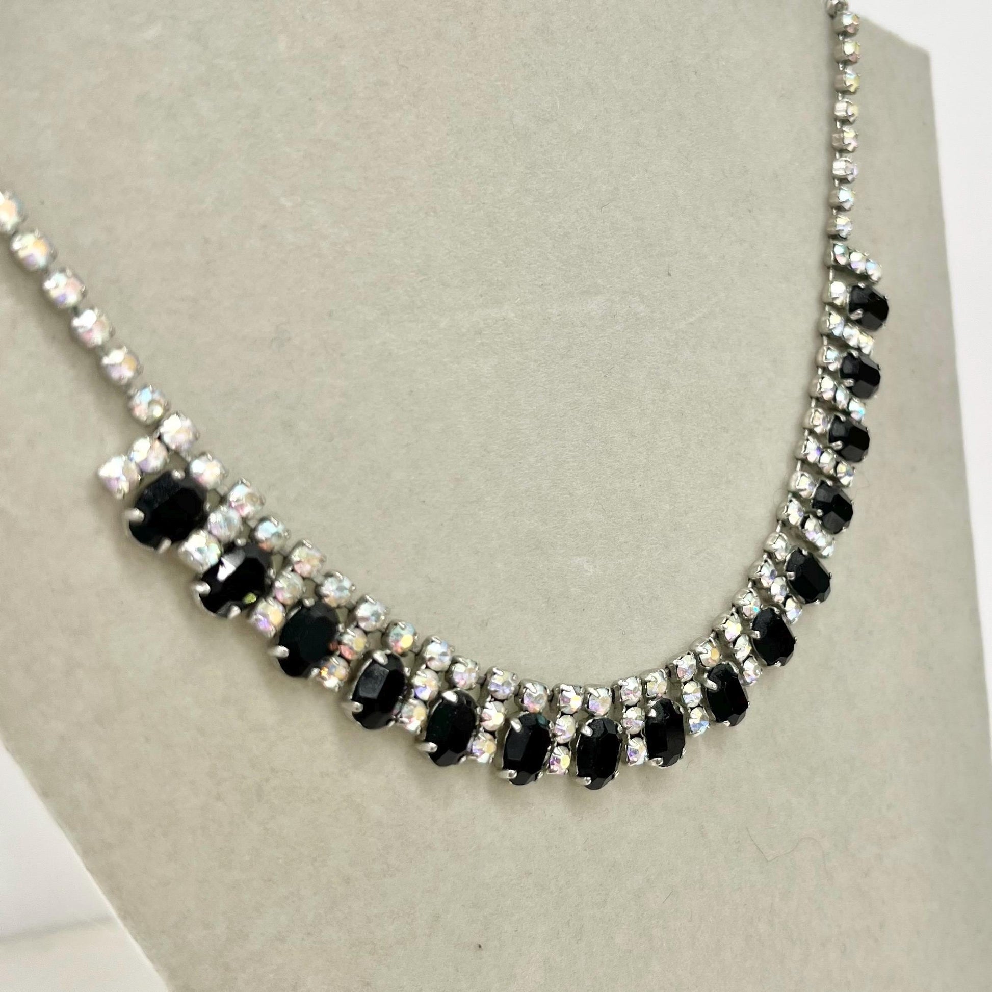 Vintage Black Crystal and Aurora Borealis Diamante Paste Necklace : Perfect for Brides or Party Wear MillyOliverVintage