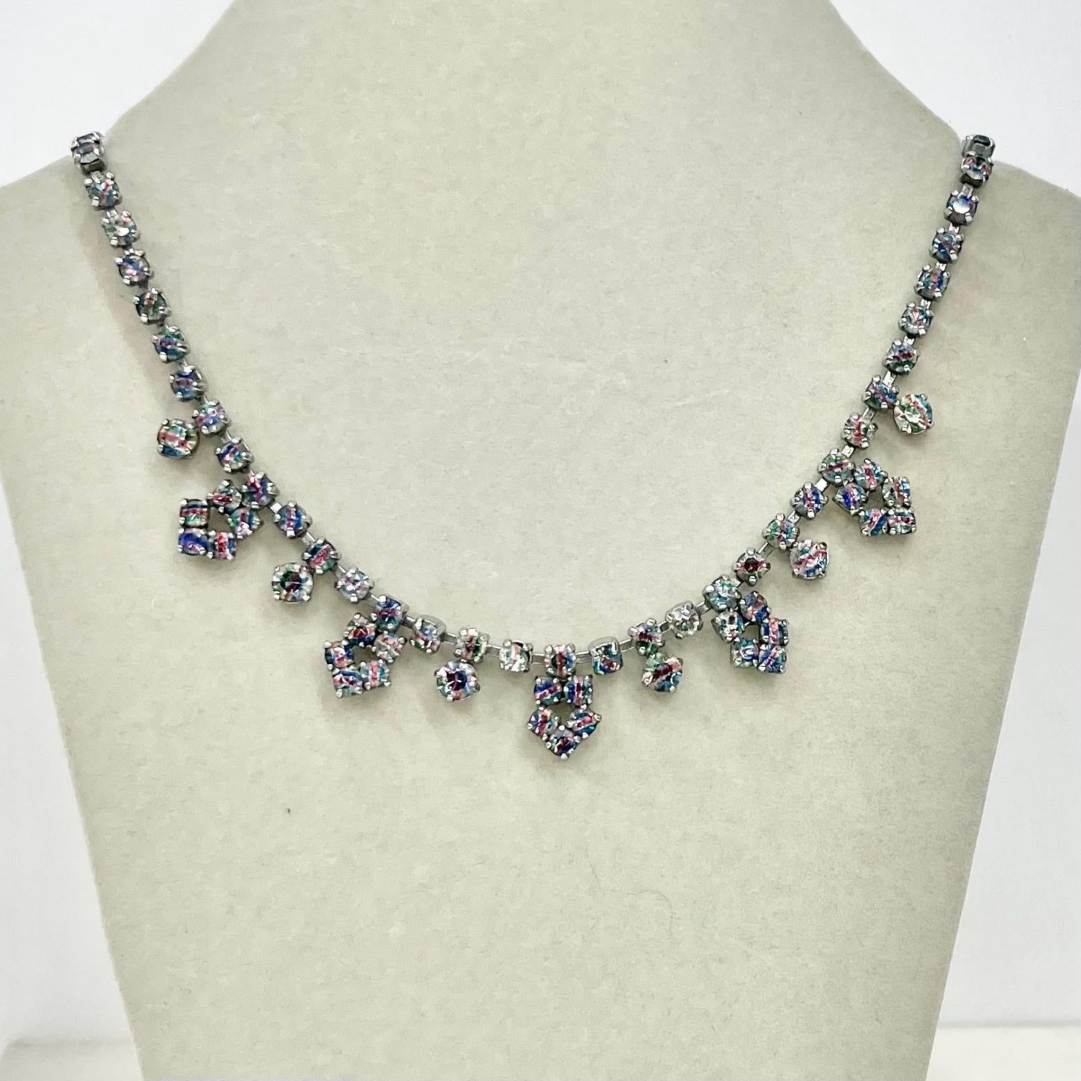 Vintage Rainbow Iris Crystal Diamante Paste Necklace : Perfect for Brides or Party Wear MillyOliverVintage