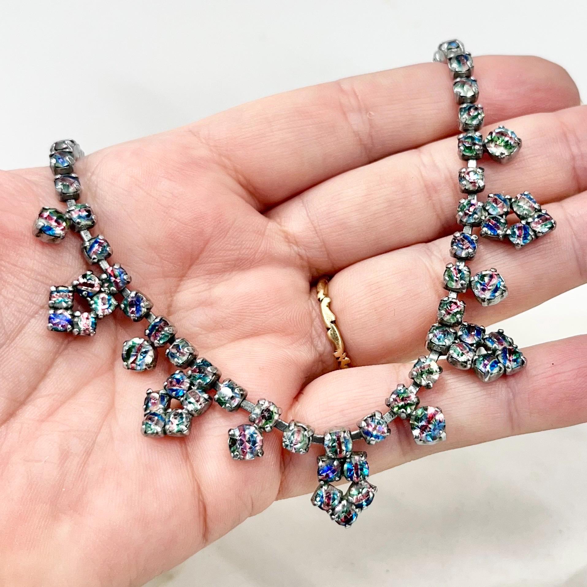 Vintage Rainbow Iris Crystal Diamante Paste Necklace : Perfect for Brides or Party Wear MillyOliverVintage