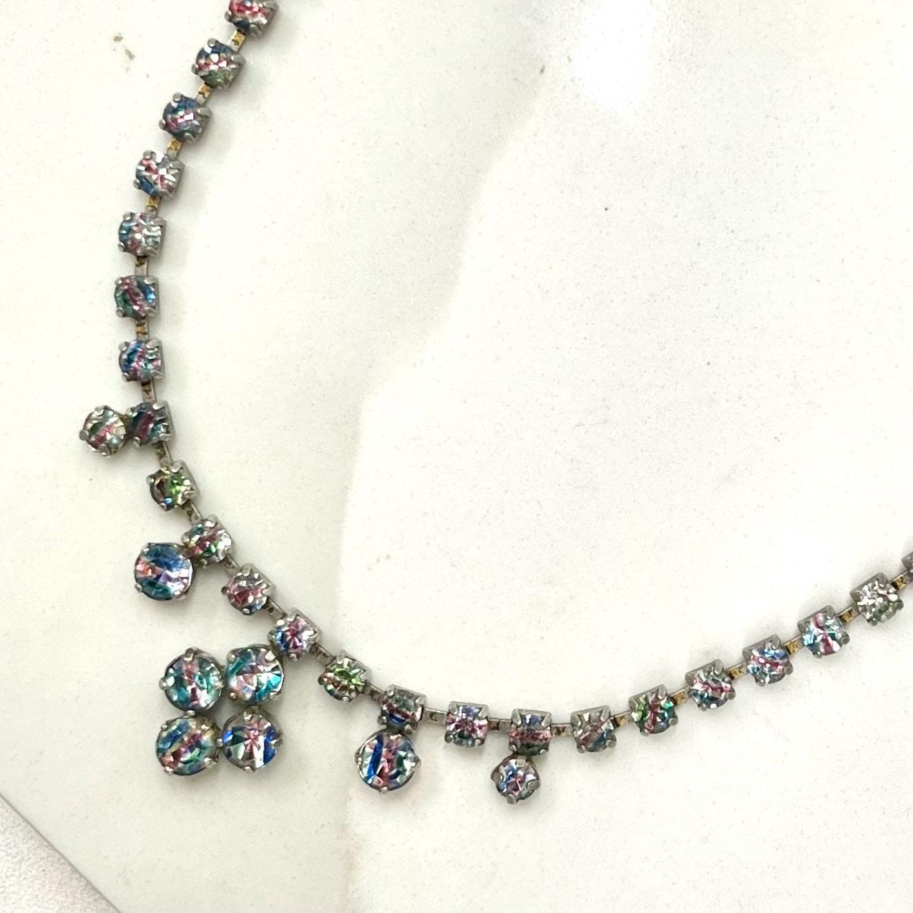 Vintage Rainbow Iris Crystal Drop Diamante Paste Necklace : Perfect for Brides or Party Wear MillyOliverVintage