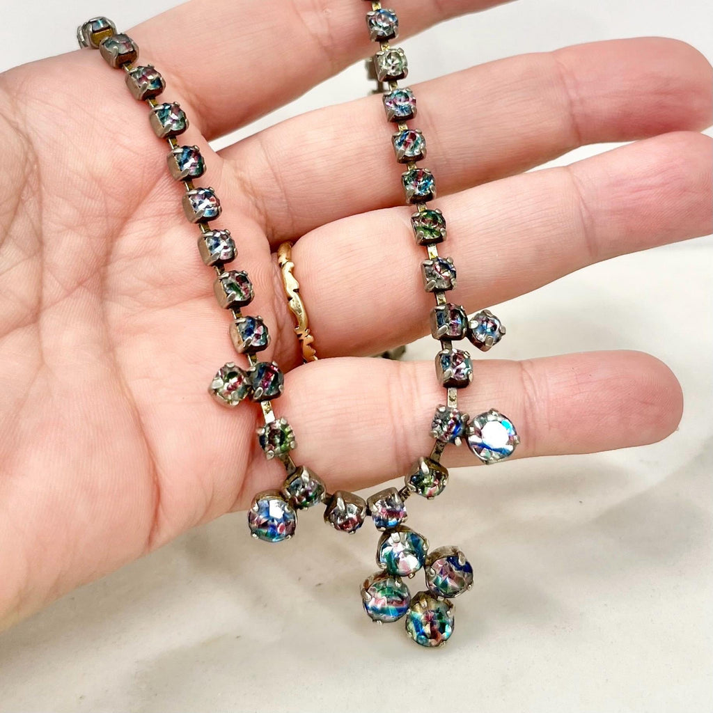 Vintage Rainbow Iris Crystal Drop Diamante Paste Necklace : Perfect for Brides or Party Wear MillyOliverVintage