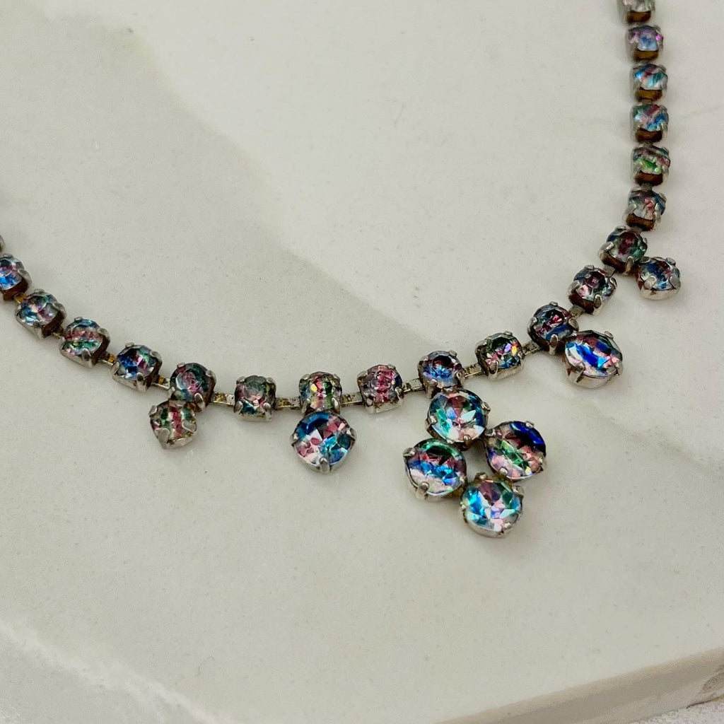 Vintage Rainbow Iris Crystal Drop Diamante Paste Necklace : Perfect for Brides or Party Wear MillyOliverVintage