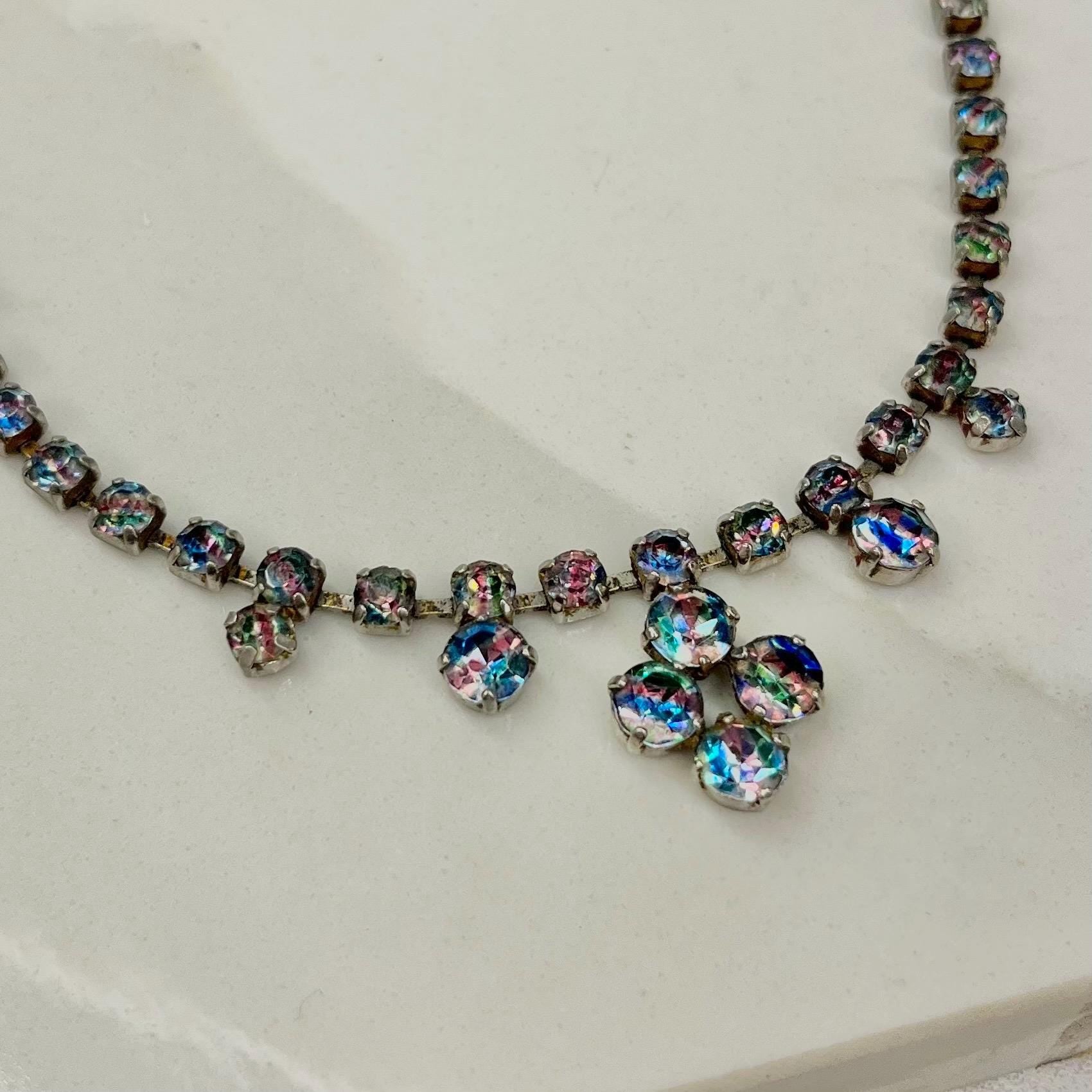 Vintage Rainbow Iris Crystal Drop Diamante Paste Necklace : Perfect for Brides or Party Wear MillyOliverVintage