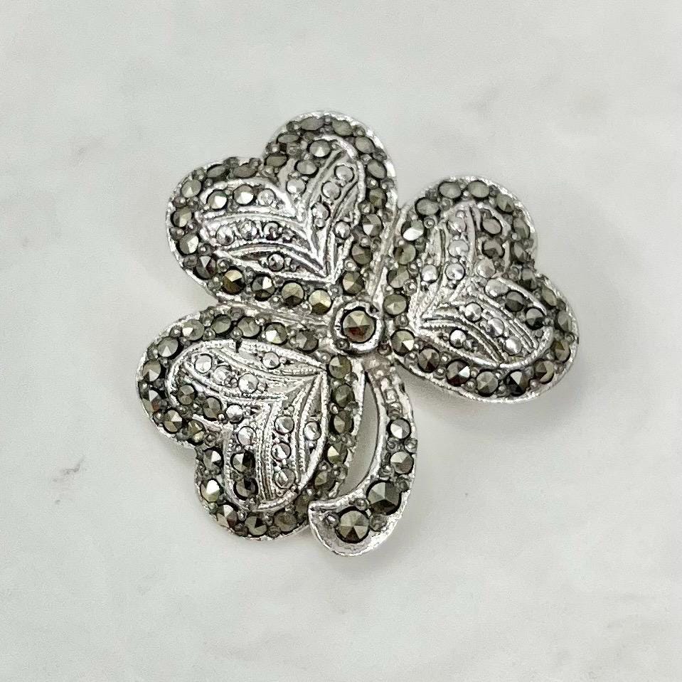 Large Vintage Marcasite Three Lead Clover Brooch Fantastic Costume Jewellery Piece MillyOliverVintage