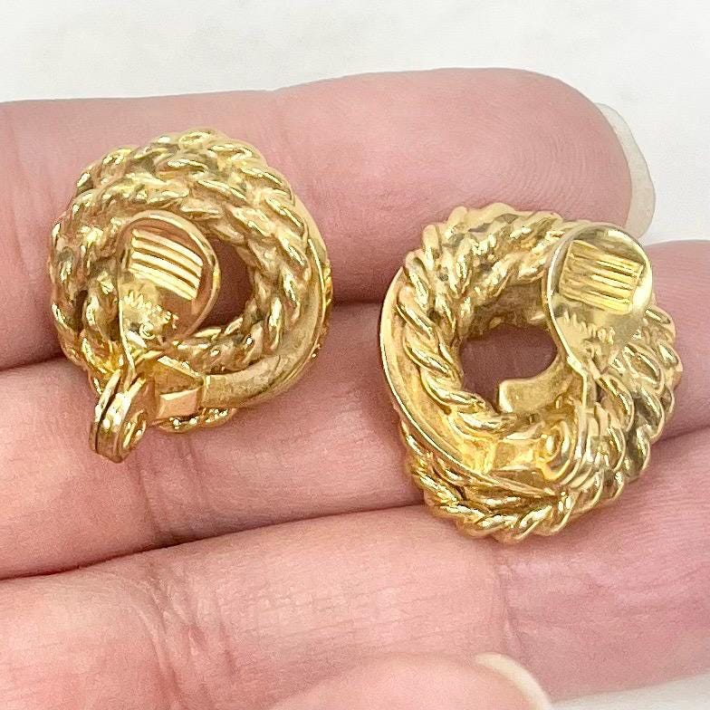 Vintage Monet Gold Tone Rope Twist Knot Clip On Earrings Designer Signed Monet MillyOliverVintage