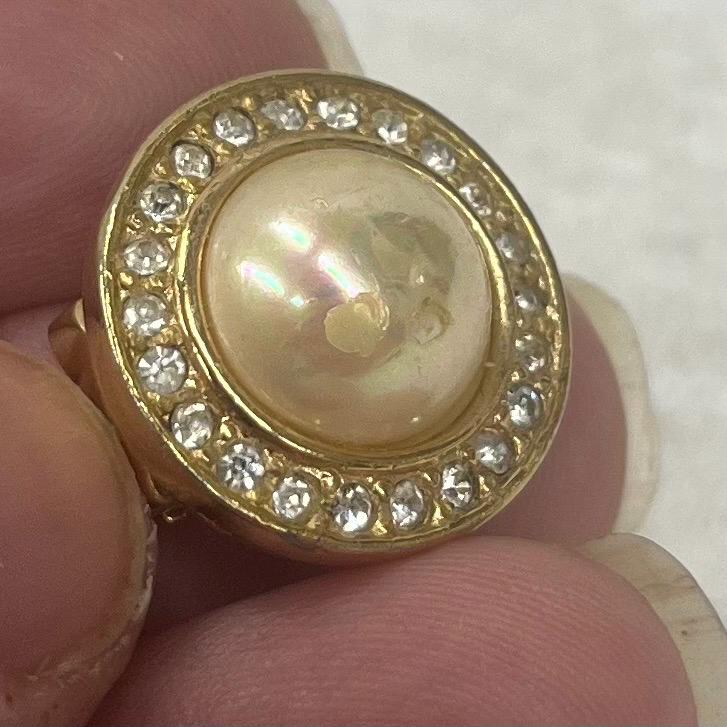 Vintage Christian Dior Gold Plate Faux Pearl & Diamante Halo Clip On Earrings 1970’s - 1980’s MillyOliverVintage