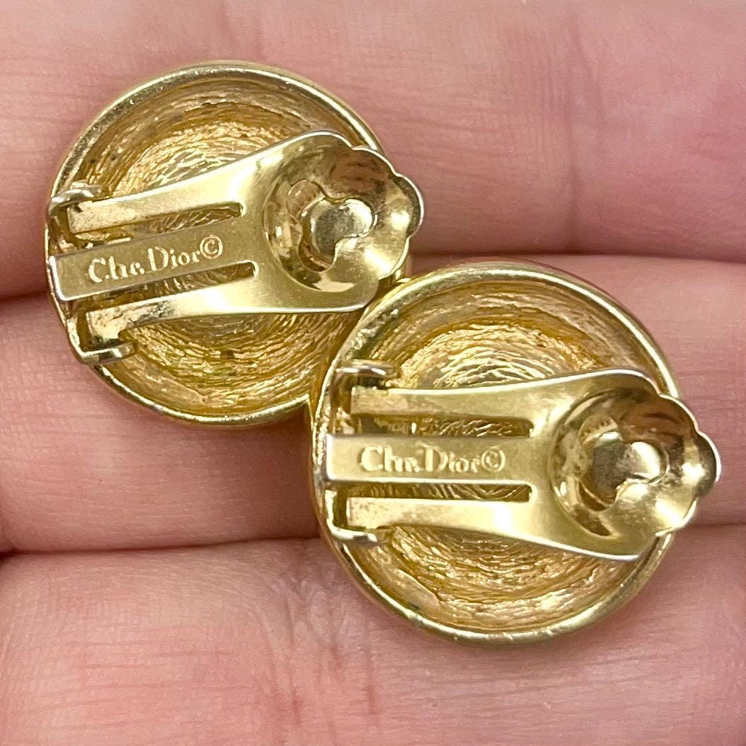 Vintage Christian Dior Gold Plate Faux Pearl & Diamante Halo Clip On Earrings 1970’s - 1980’s MillyOliverVintage