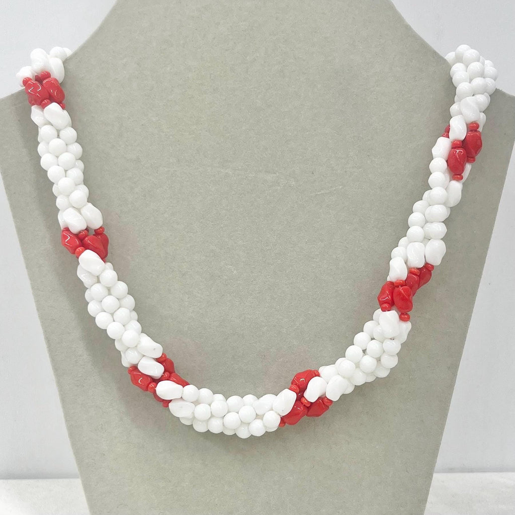 Vintage White & Red Glass Bead Multi Strand Twist Necklace Excellent Quality Beads Vintage Jewellery 17” Long MillyOliverVintage