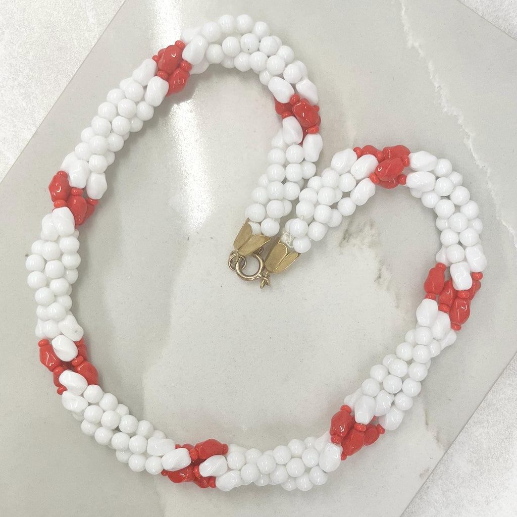 Vintage White & Red Glass Bead Multi Strand Twist Necklace Excellent Quality Beads Vintage Jewellery 17” Long MillyOliverVintage