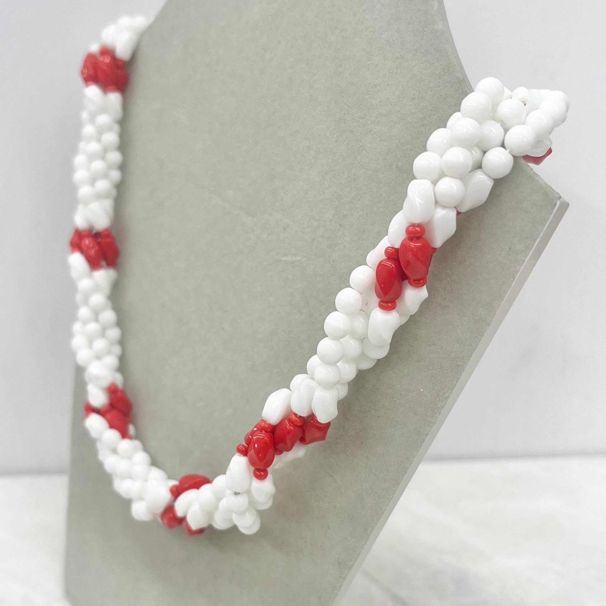 Vintage White & Red Glass Bead Multi Strand Twist Necklace Excellent Quality Beads Vintage Jewellery 17” Long MillyOliverVintage