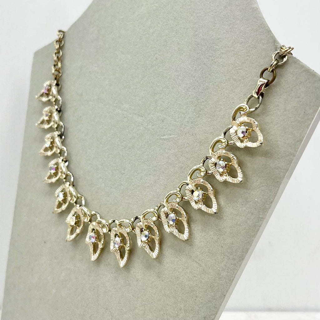 Vintage Gold Tone Leaf Drop Diamante Necklace 1960’s - 1970’s MillyOliverVintage