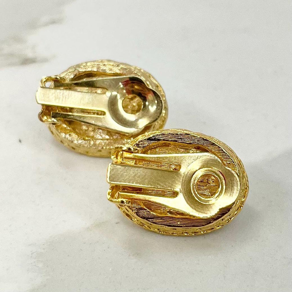 Vintage Gold Tone Classic Faux Pearl Oval Clip On Earrings 1970’s - 1980’s MillyOliverVintage