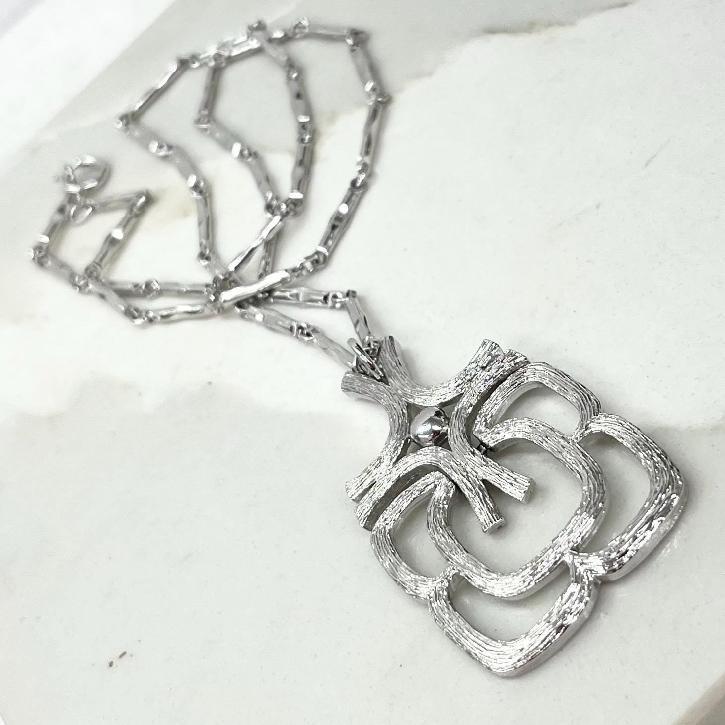 Vintage Avon Brutalist Style Pendant with a 24” Silver Tone Chain MillyOliverVintage
