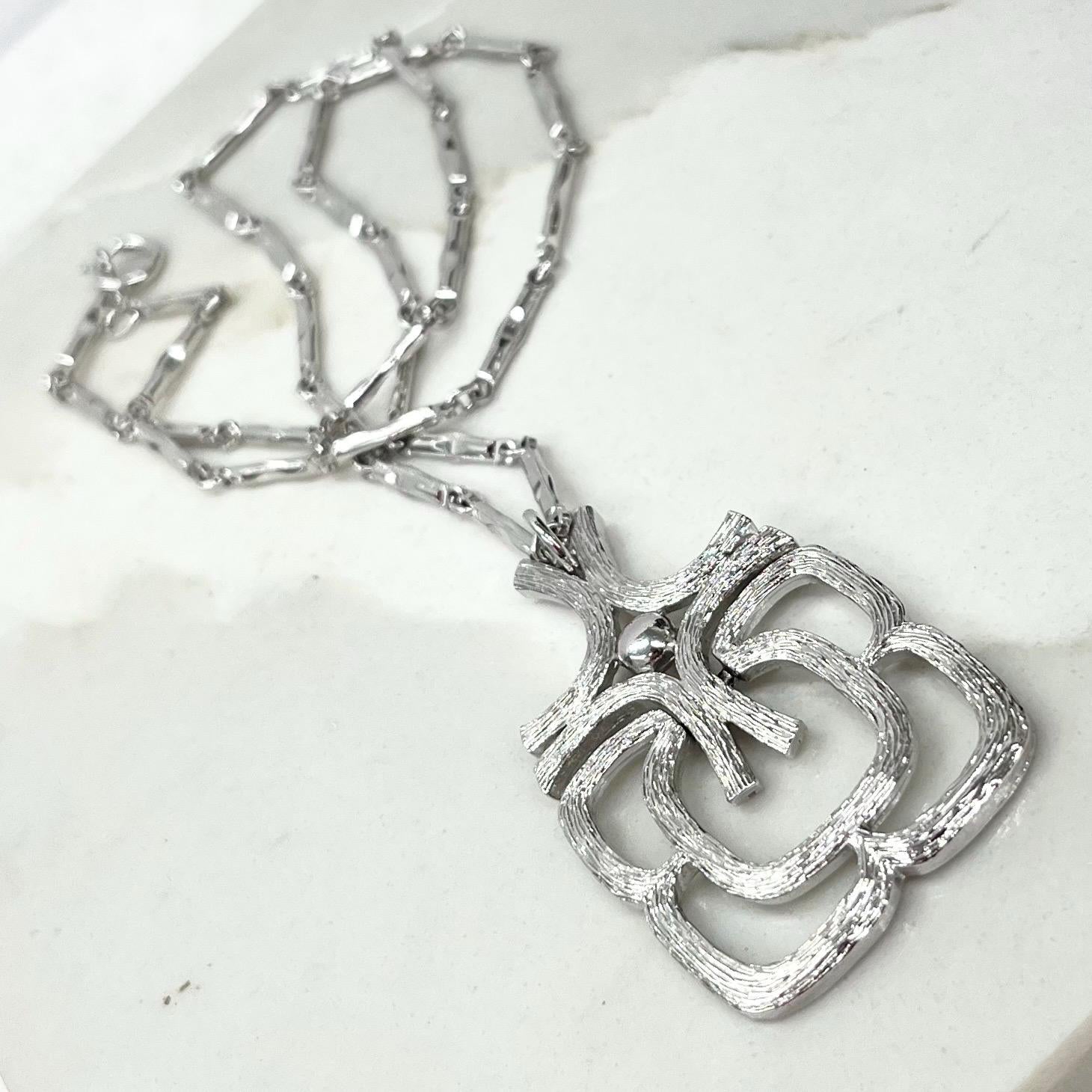 Vintage Avon Brutalist Style Pendant with a 24” Silver Tone Chain MillyOliverVintage
