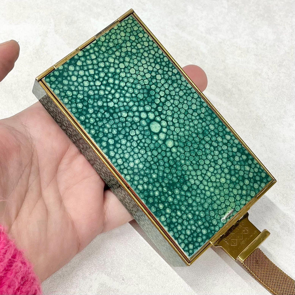Vintage Park Lane 1930’s Gold Tone Faux Shagreen Compact Vanity Case with Mirror Powder Compact Comb Pouch & Handle MillyOliverVintage
