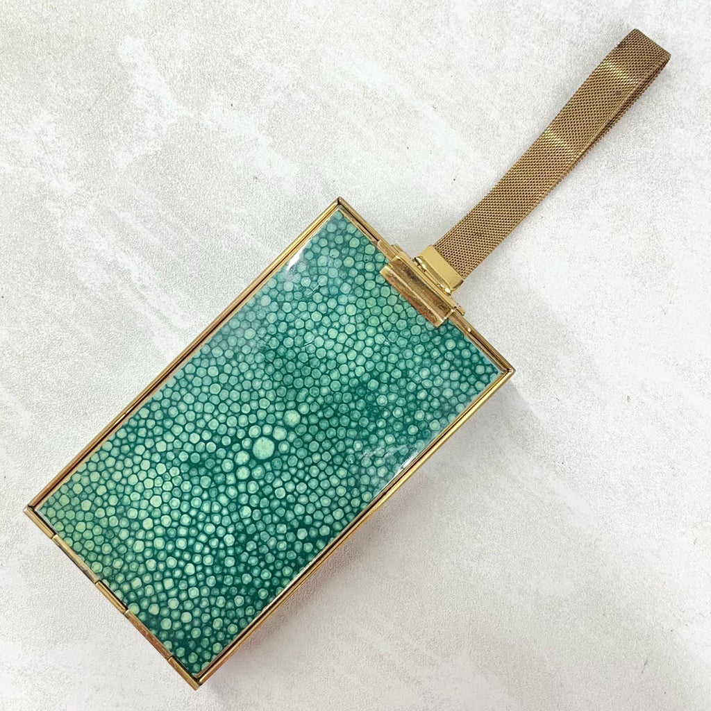 Vintage Park Lane 1930’s Gold Tone Faux Shagreen Compact Vanity Case with Mirror Powder Compact Comb Pouch & Handle MillyOliverVintage