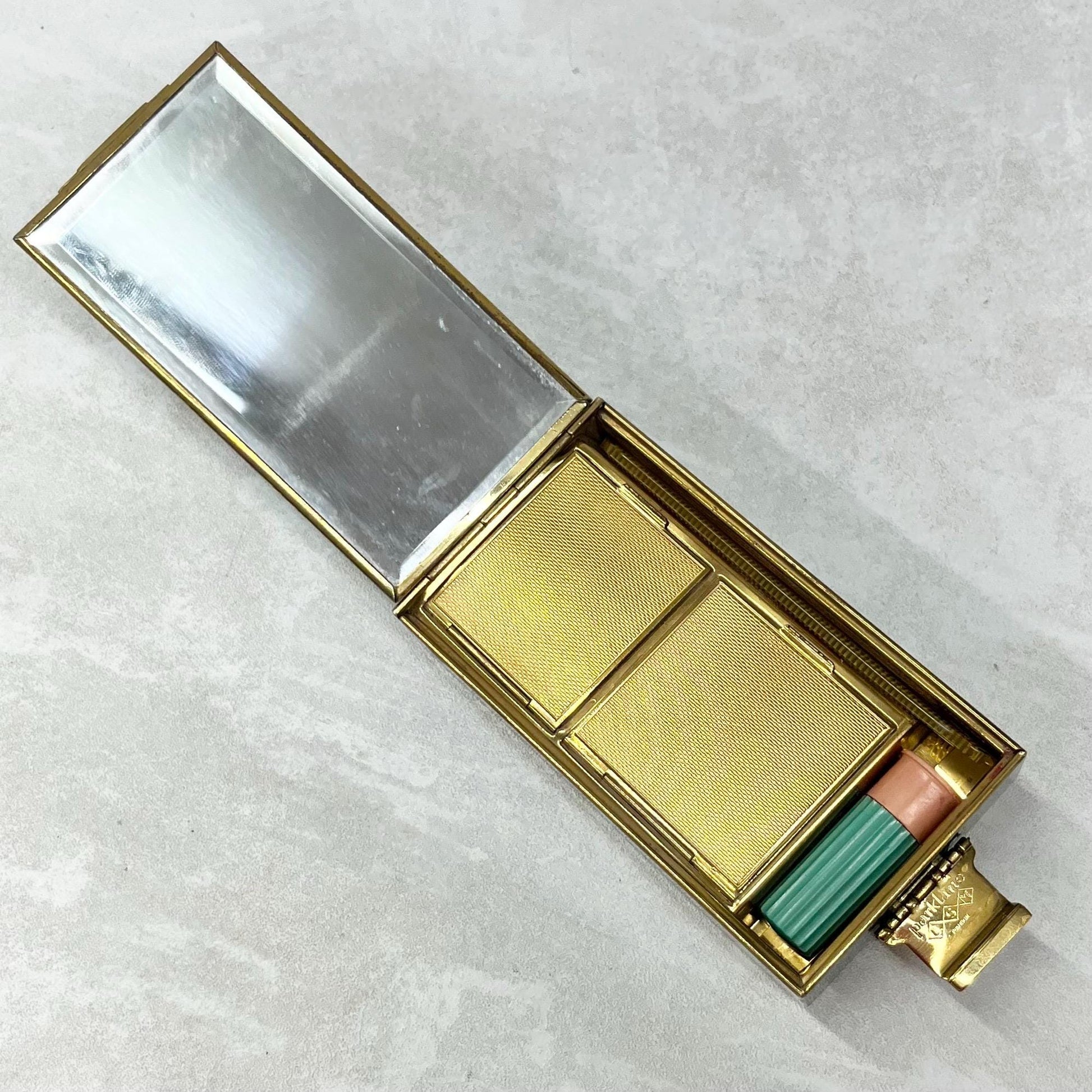 Vintage Park Lane 1930’s Gold Tone Faux Shagreen Compact Vanity Case with Mirror Powder Compact Comb Pouch & Handle MillyOliverVintage