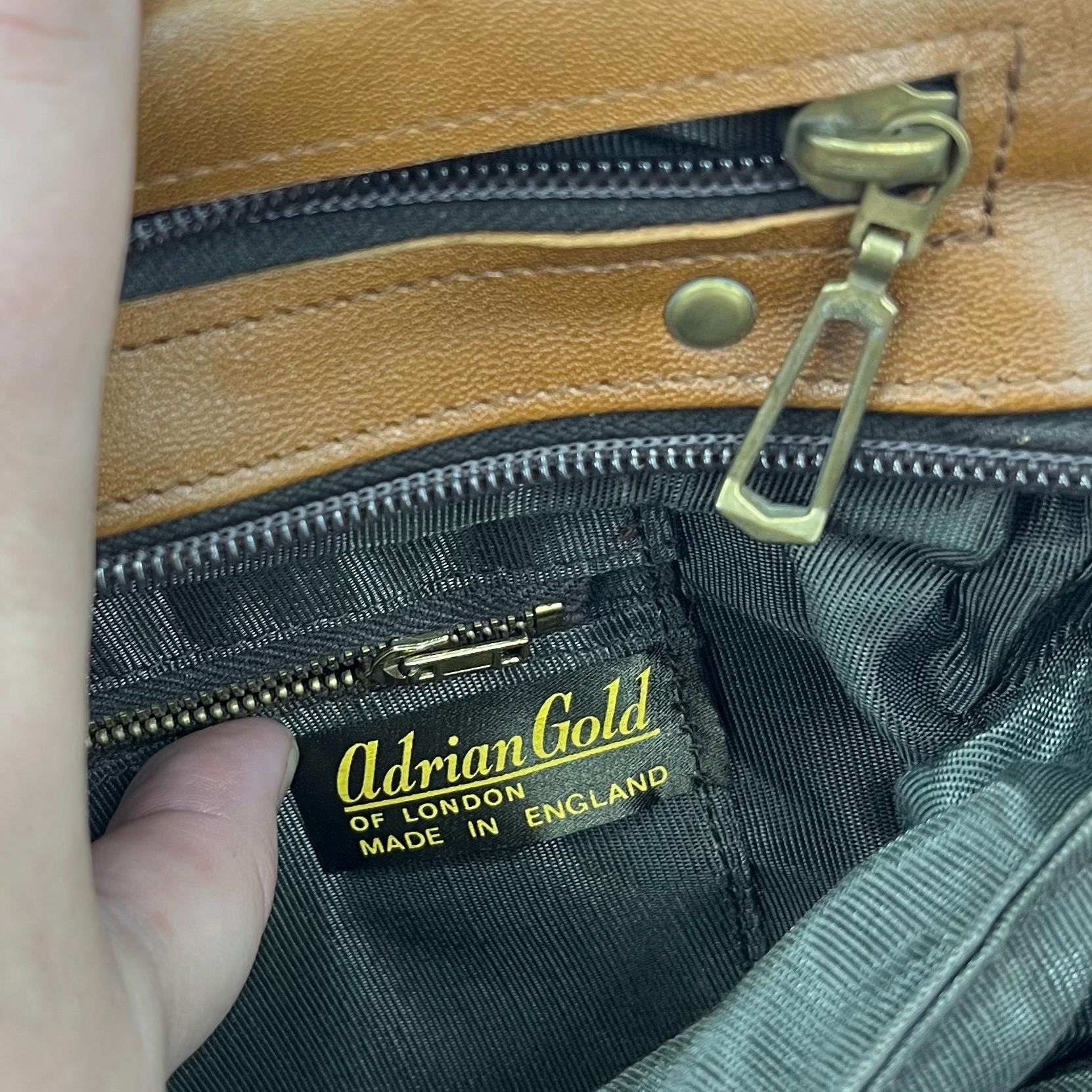 Vintage Tan Faux Leather Satchel Style Bag by Adrian Gold with lots of Compartments MillyOliverVintage