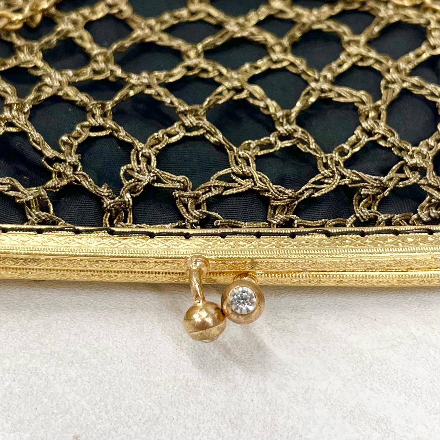 Vintage Black & Gold Metallic Crocheted Chain Link Evening Bag 1950’s MillyOliverVintage