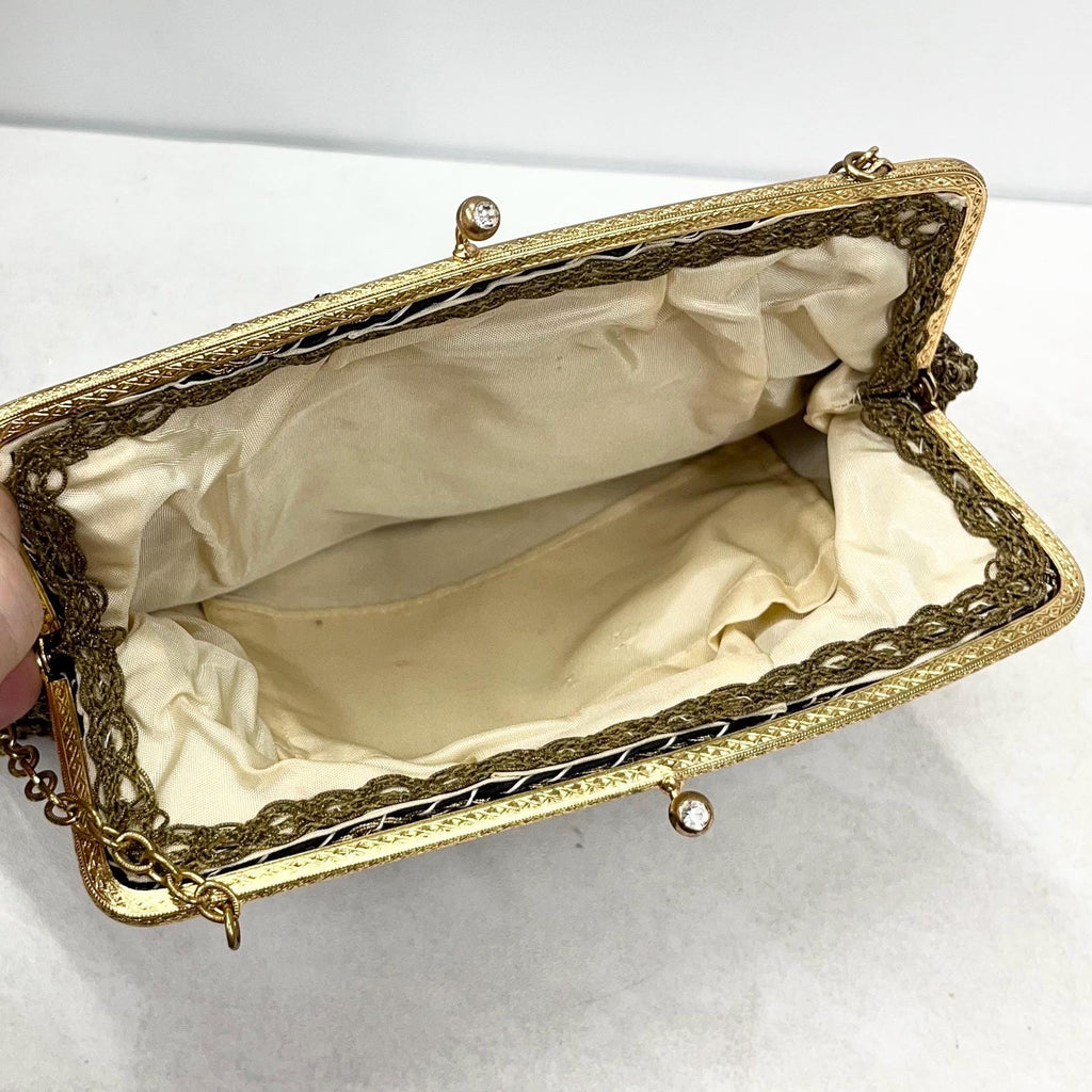 Vintage Black & Gold Metallic Crocheted Chain Link Evening Bag 1950’s MillyOliverVintage