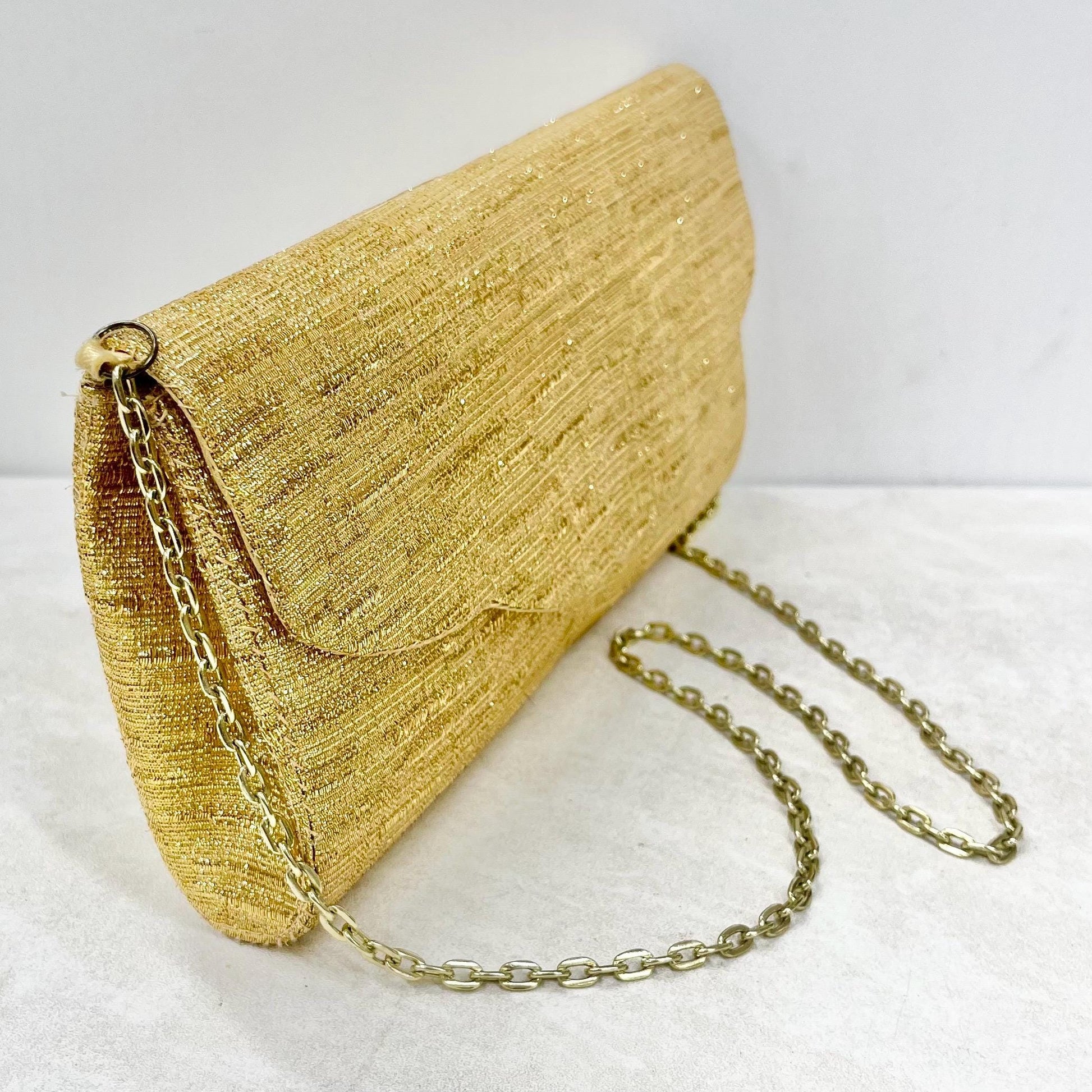 Vintage Metallic Gold Envelope Clutch Bag Jeanette Decoy Sparkly Evening Wear MillyOliverVintage