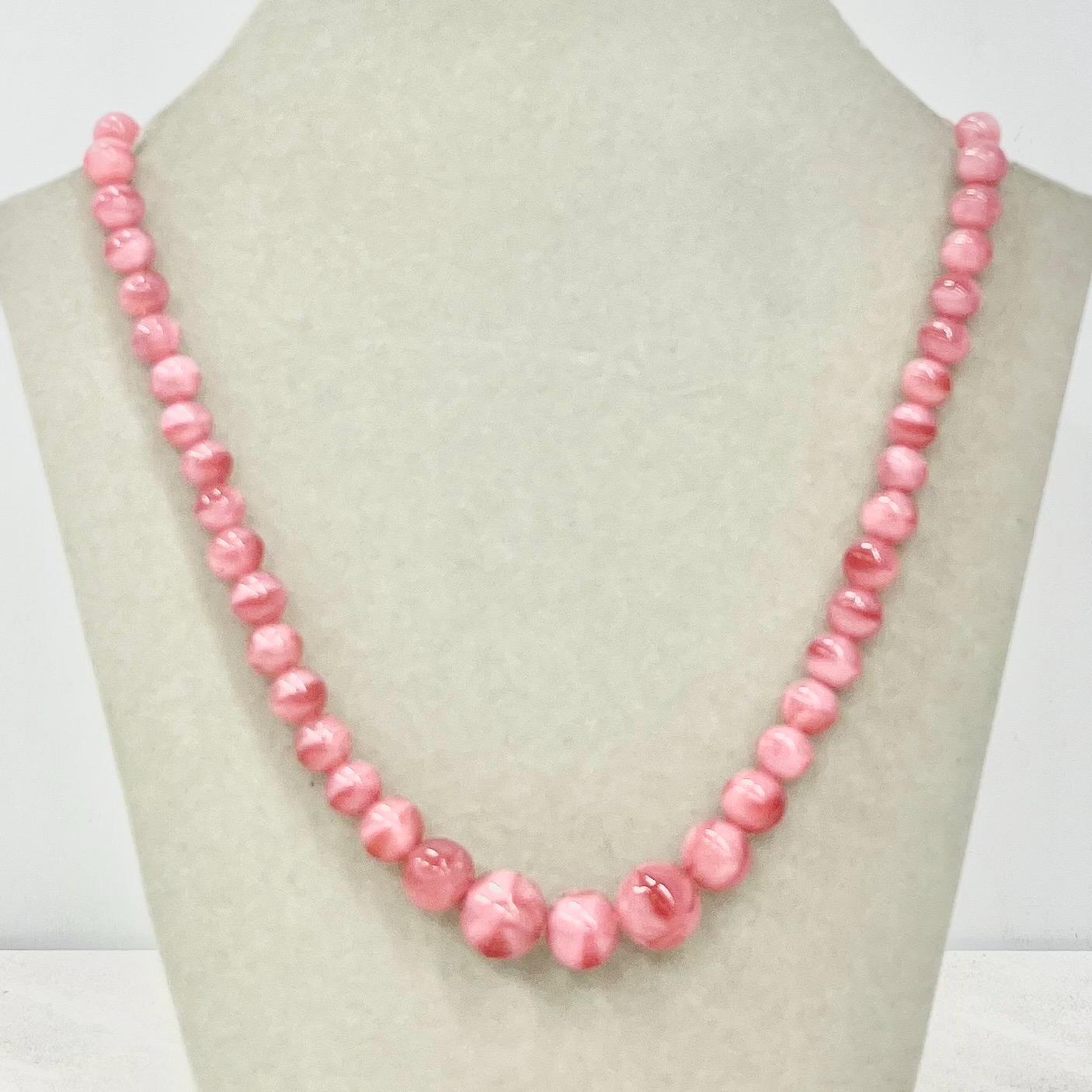 Vintage 1950’s Pink Czech Glass Graduated Bead Necklace 16.5” Long MillyOliverVintage