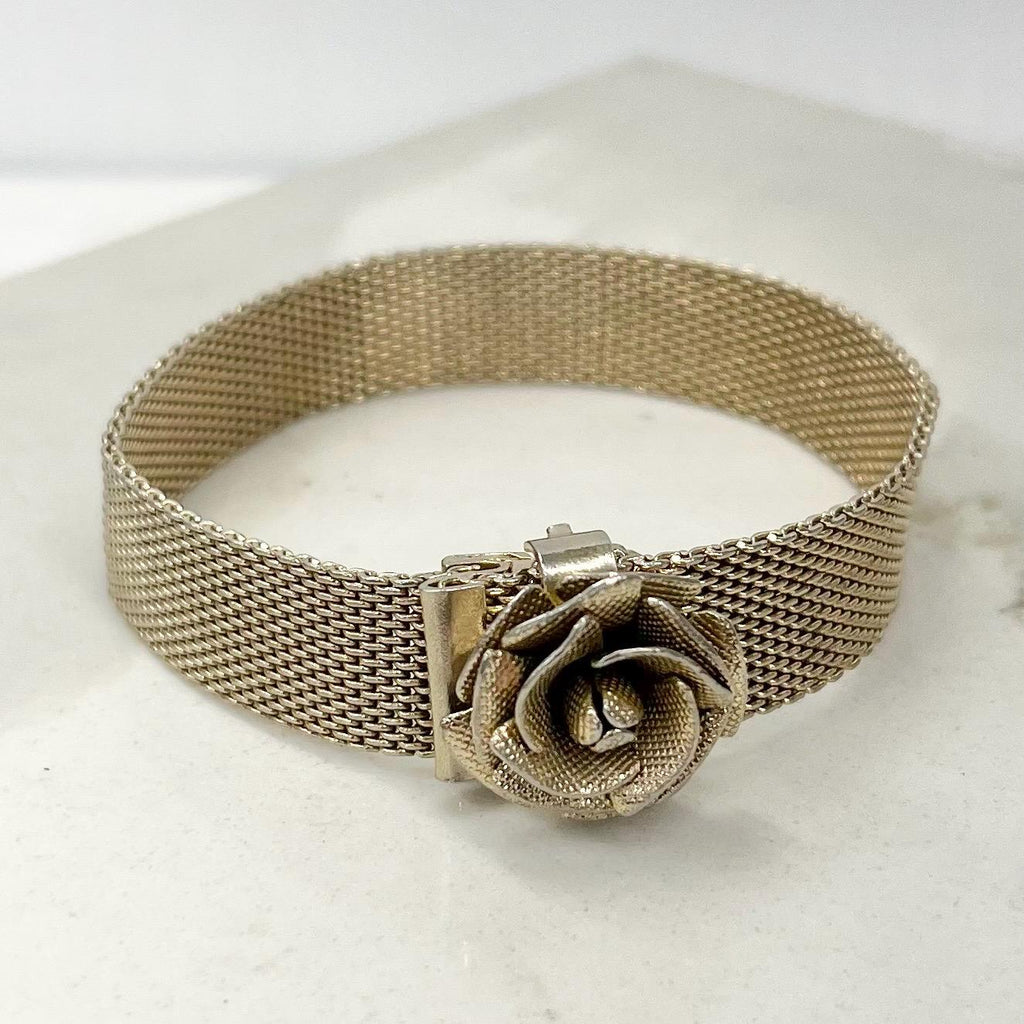 Vintage Gold Plate 1970’s 1980’s Gold Mesh Flower Bracelet by Sarah Coventry MillyOliverVintage