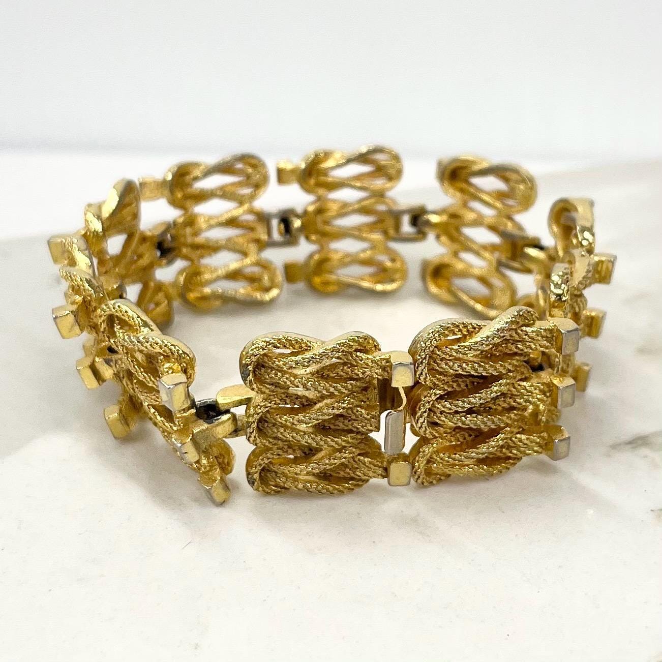 Vintage Gold Plate 1960’s 1970’s Triple Row Knot Link Bracelet Brutalist Modernist Jewellery MillyOliverVintage