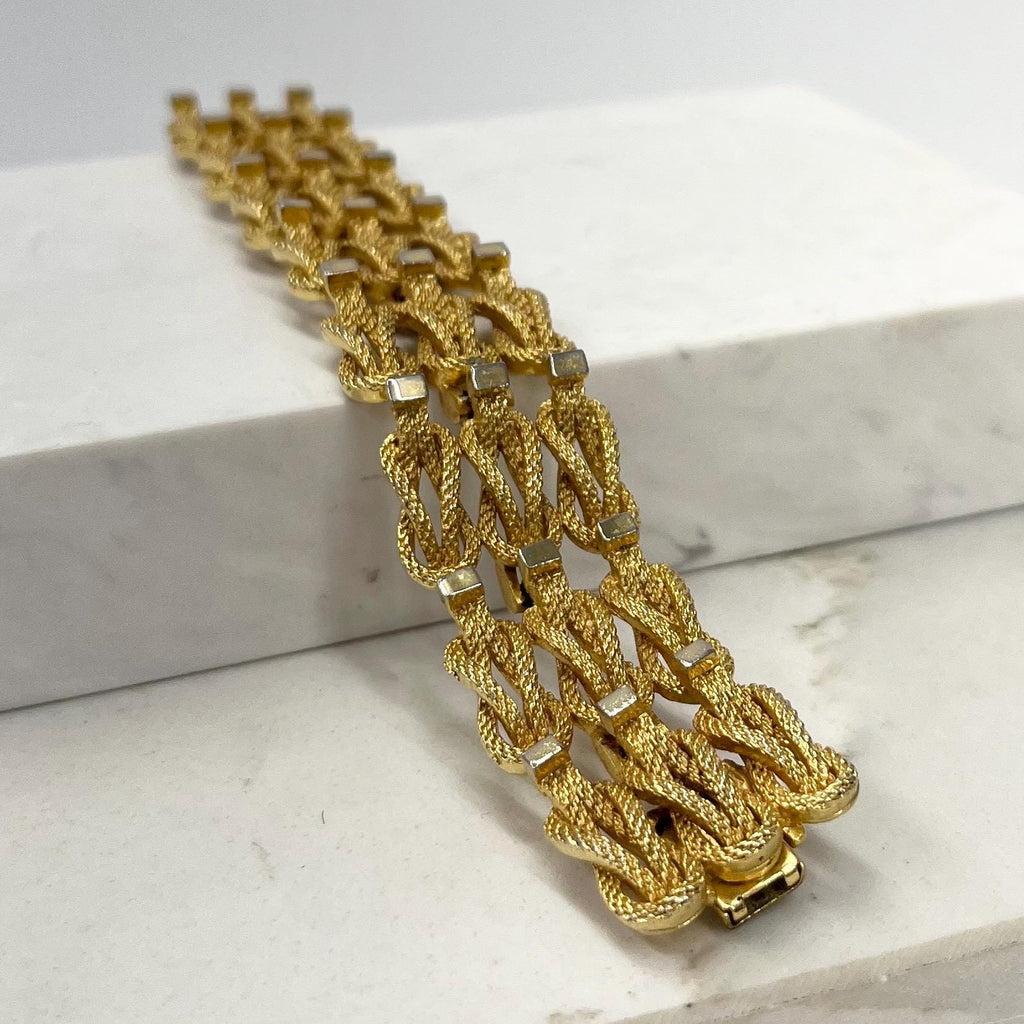 Vintage Gold Plate 1960’s 1970’s Triple Row Knot Link Bracelet Brutalist Modernist Jewellery MillyOliverVintage