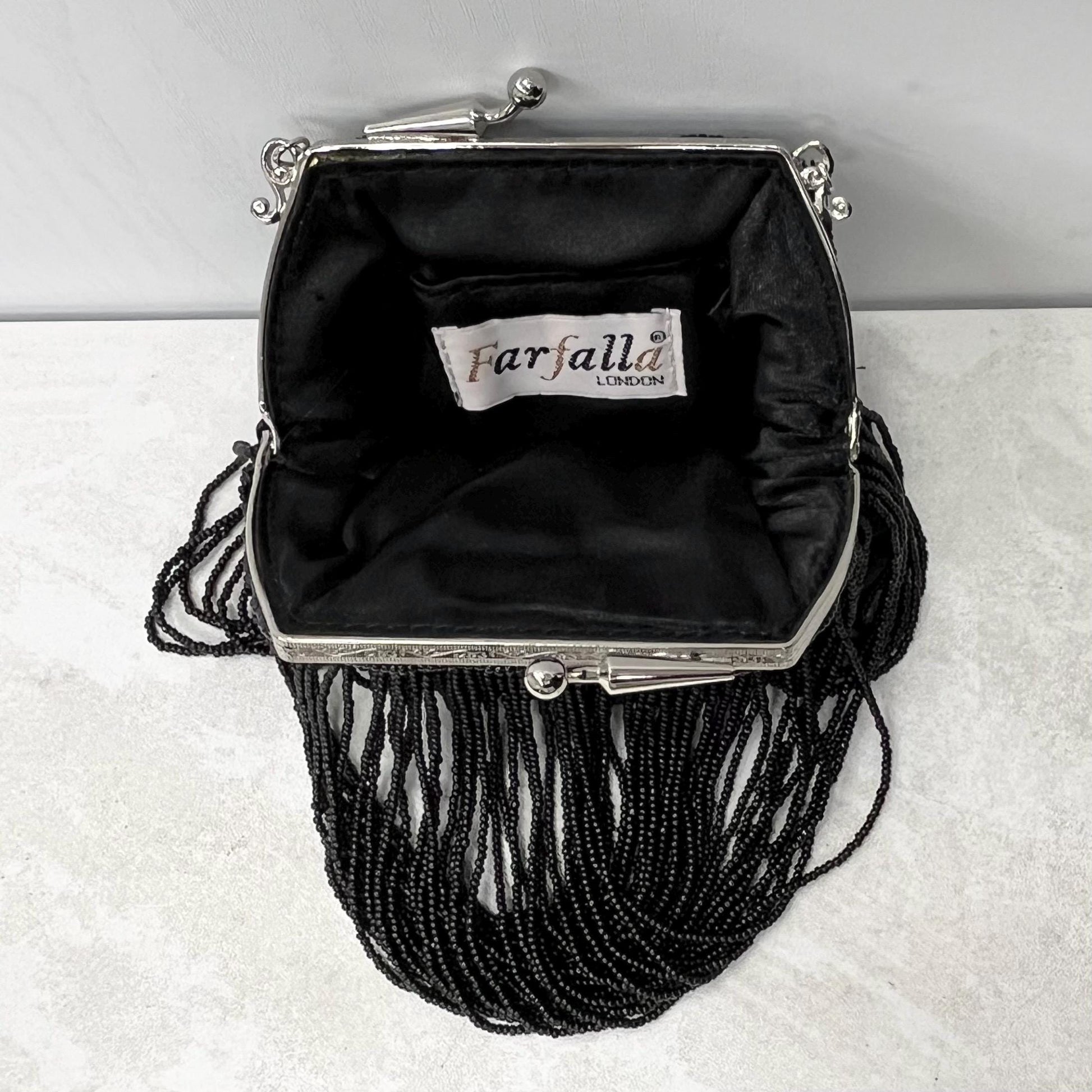 Vintage Black Beaded Crystal Rhinestone Evening Bag by Farfalla London MillyOliverVintage