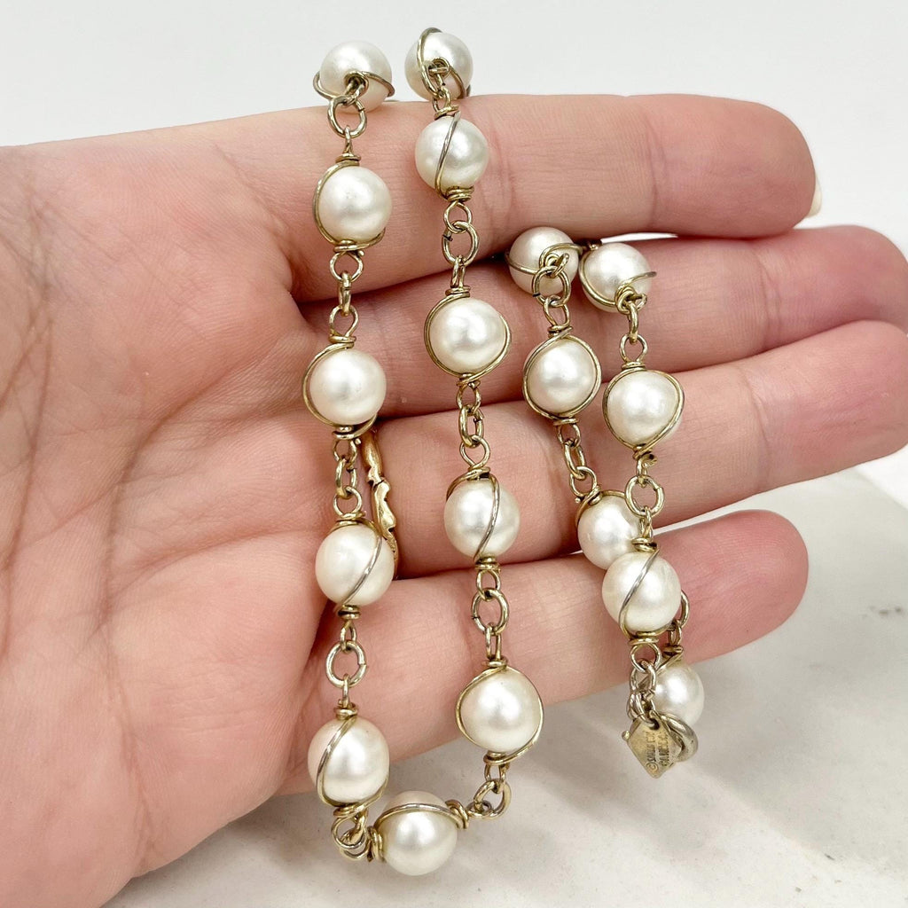 Vintage Sarah Coventry Acrylic Pearl and Gold Tone Necklace 16” Long MillyOliverVintage