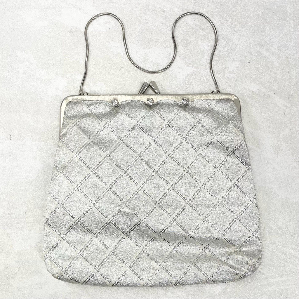 Vintage Silver Metallic Evening Bag with Rhinestone Accents by DHL Germany 1950’s 1960’s MillyOliverVintage