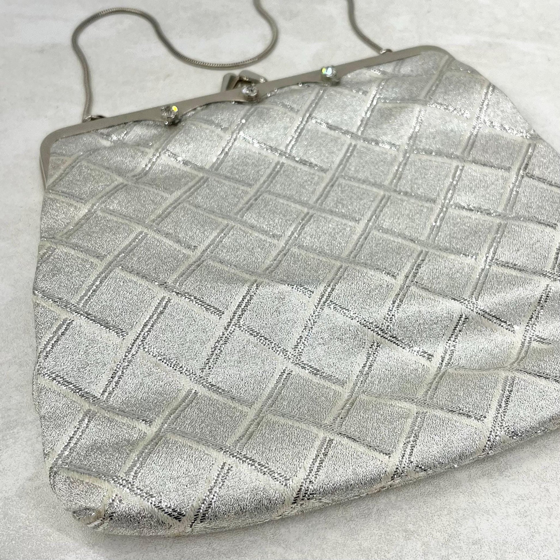 Vintage Silver Metallic Evening Bag with Rhinestone Accents by DHL Germany 1950’s 1960’s MillyOliverVintage