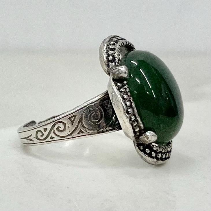 Vintage Miracle Green Oval Glass Cabochon Ring Adjustable Size Silver Plated Celtic Jewellery MillyOliverVintage
