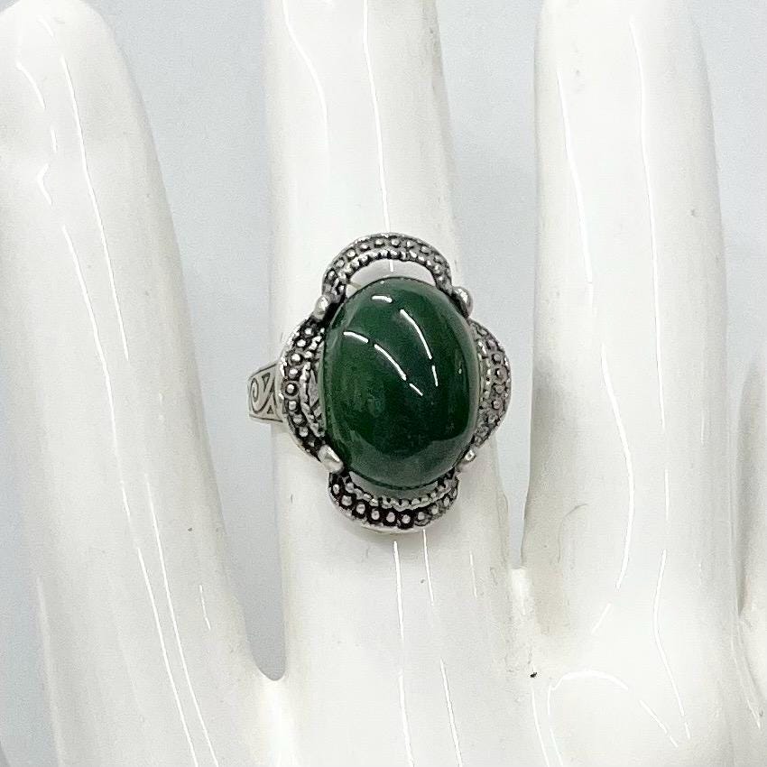 Vintage Miracle Green Oval Glass Cabochon Ring Adjustable Size Silver Plated Celtic Jewellery MillyOliverVintage
