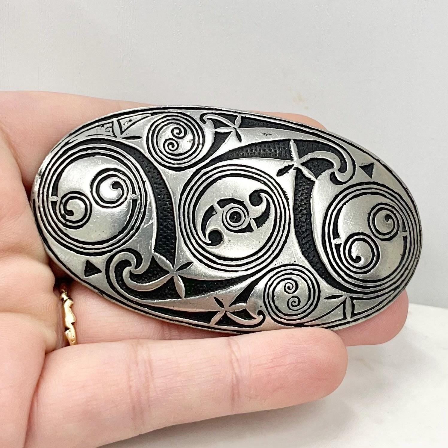 Vintage St Justin Cornish Pewter Brooch Large Celtic Costume Jewellery MillyOliverVintage