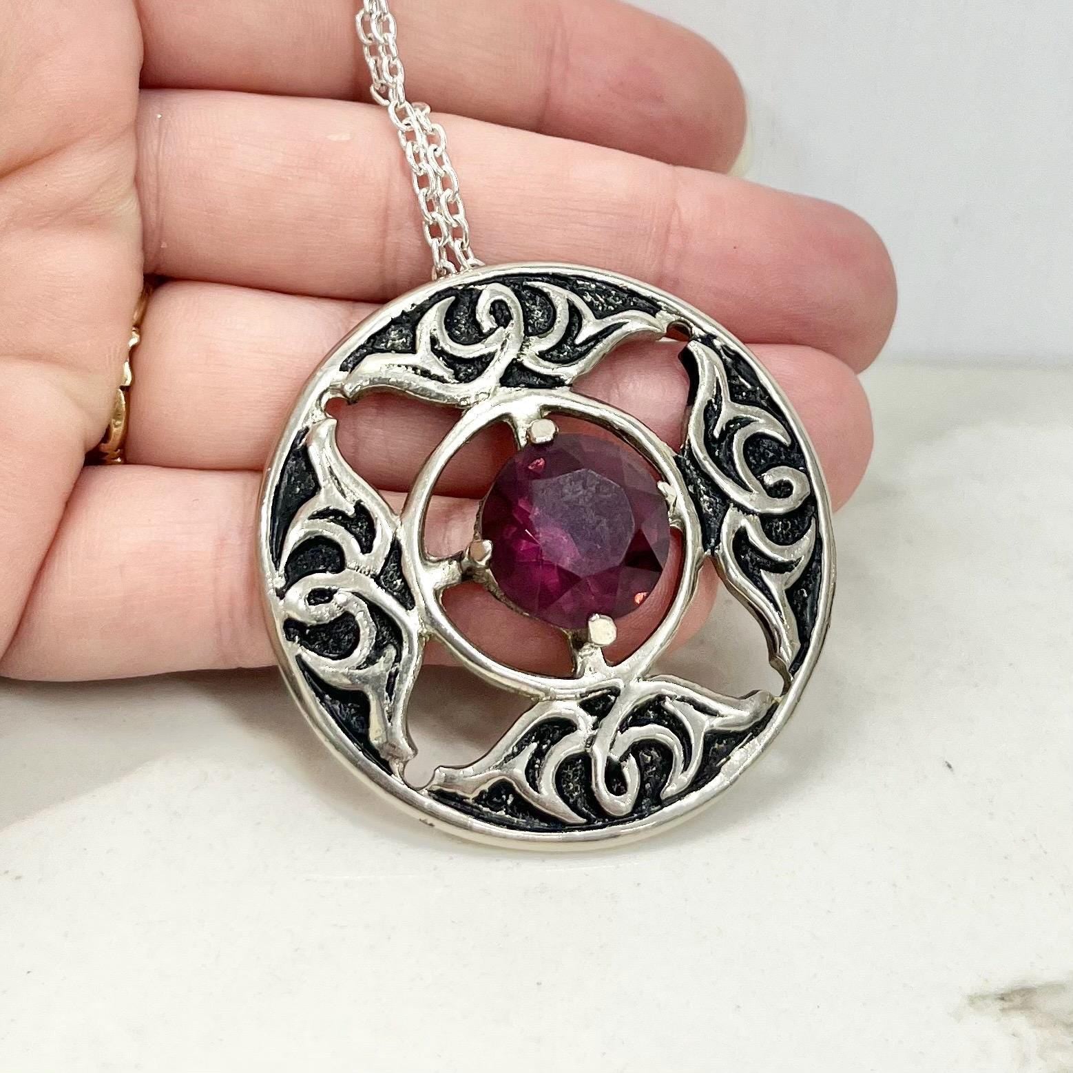 Vintage JEM 75 Celtic Pendant with a Large Amethyst Crystal Centre & Long Chain MillyOliverVintage