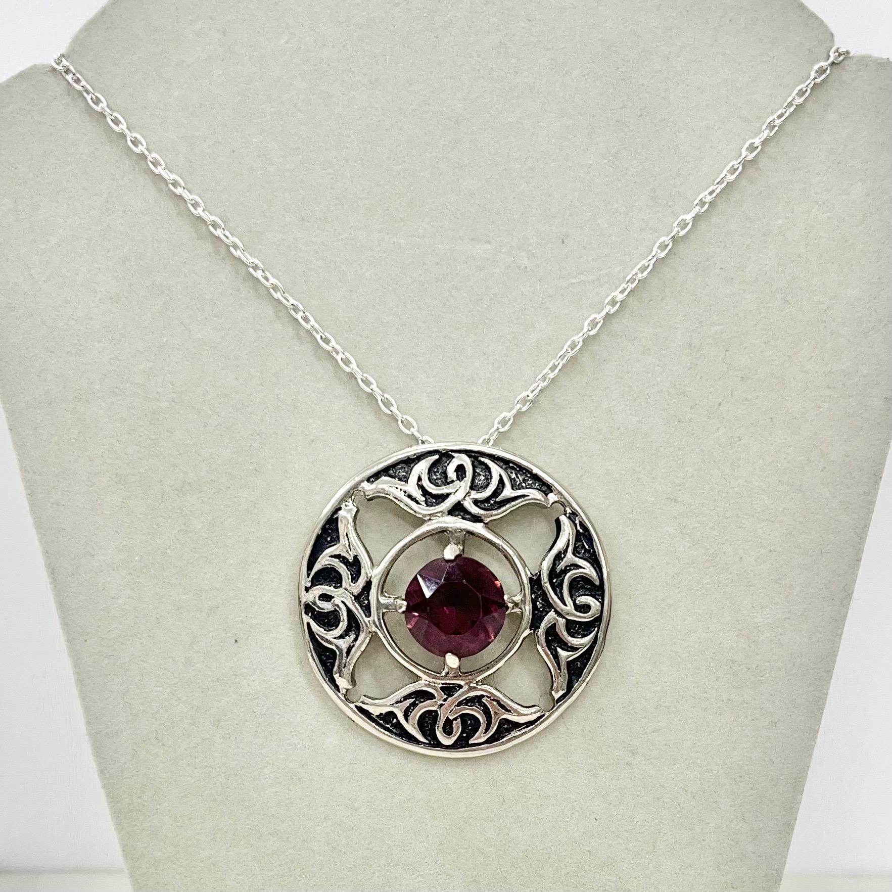 Vintage JEM 75 Celtic Pendant with a Large Amethyst Crystal Centre & Long Chain MillyOliverVintage