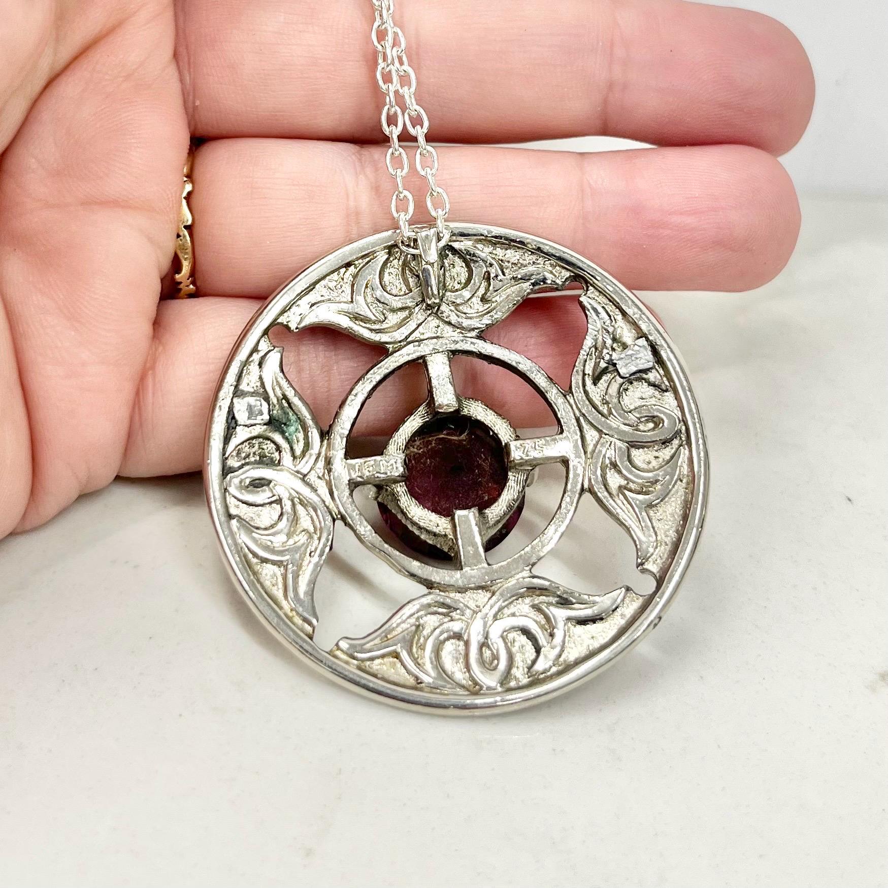 Vintage JEM 75 Celtic Pendant with a Large Amethyst Crystal Centre & Long Chain MillyOliverVintage